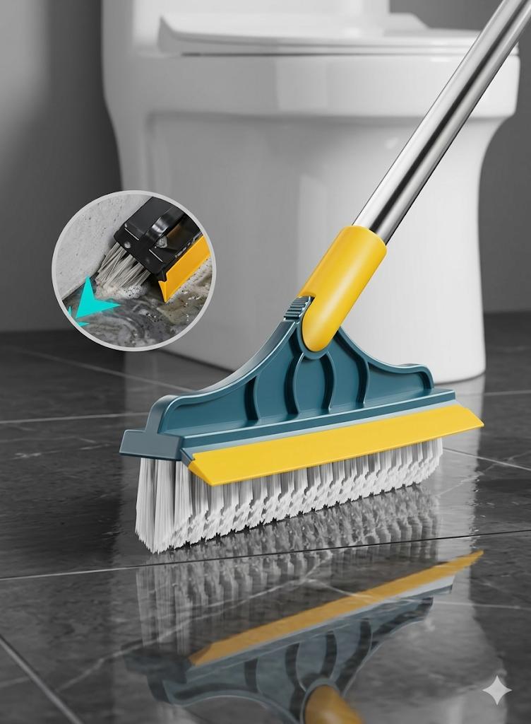 2-in-1 Floor Scrub Brush with Squeegee - 120° Rotating Triangular Head for Deep Cleaning