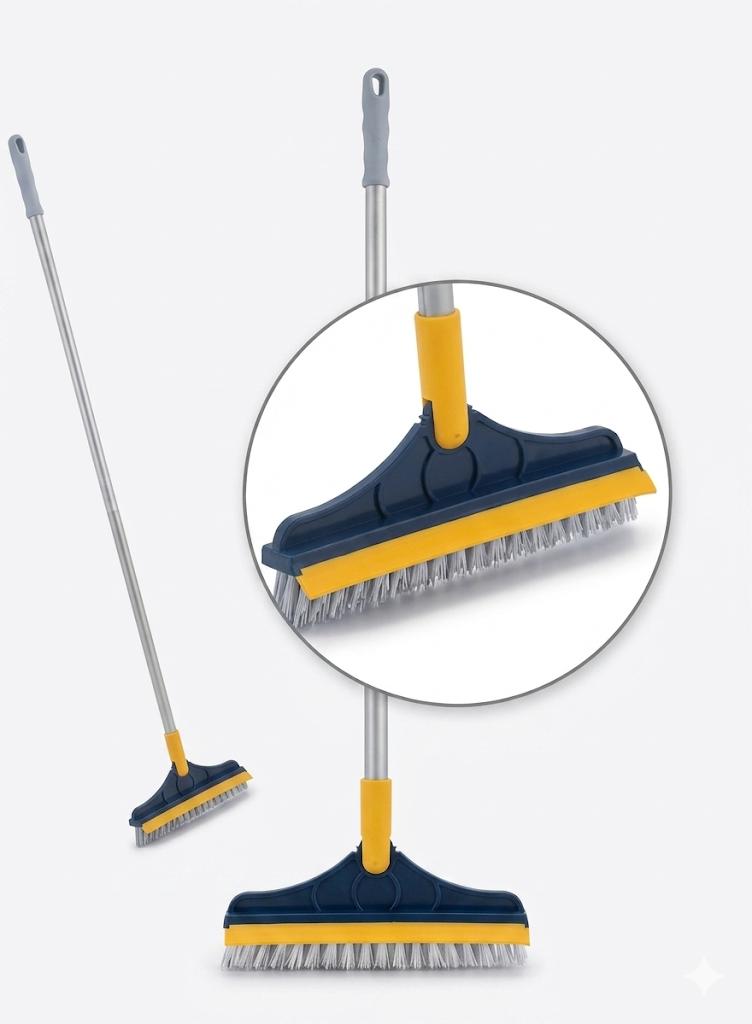 2-in-1 Floor Scrub Brush with Squeegee - 120° Rotating Triangular Head for Deep Cleaning