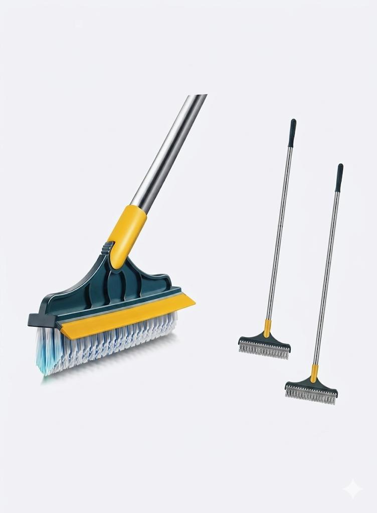2-in-1 Floor Scrub Brush with Squeegee - 120° Rotating Triangular Head for Deep Cleaning