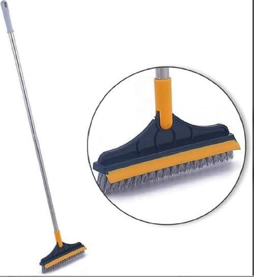 2-in-1 Floor Scrub Brush with Squeegee - 120° Rotating Triangular Head for Deep Cleaning