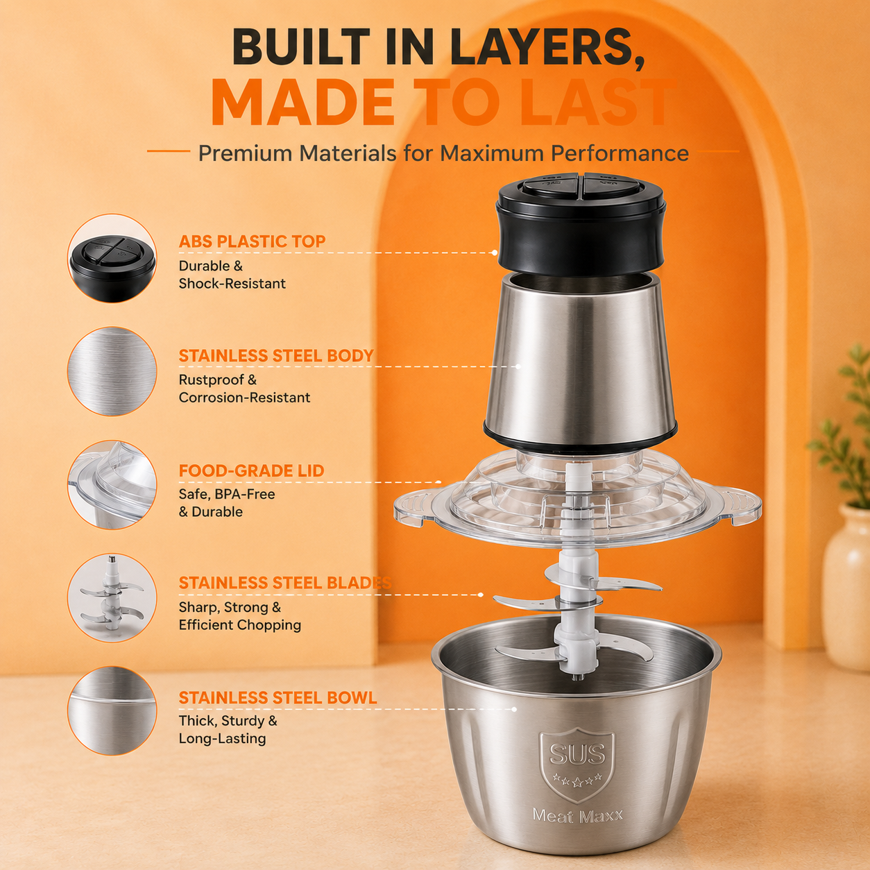 Premium Electric Food Chopper | Stainless Steel Bowl | Fast & Powerful Kitchen Prep