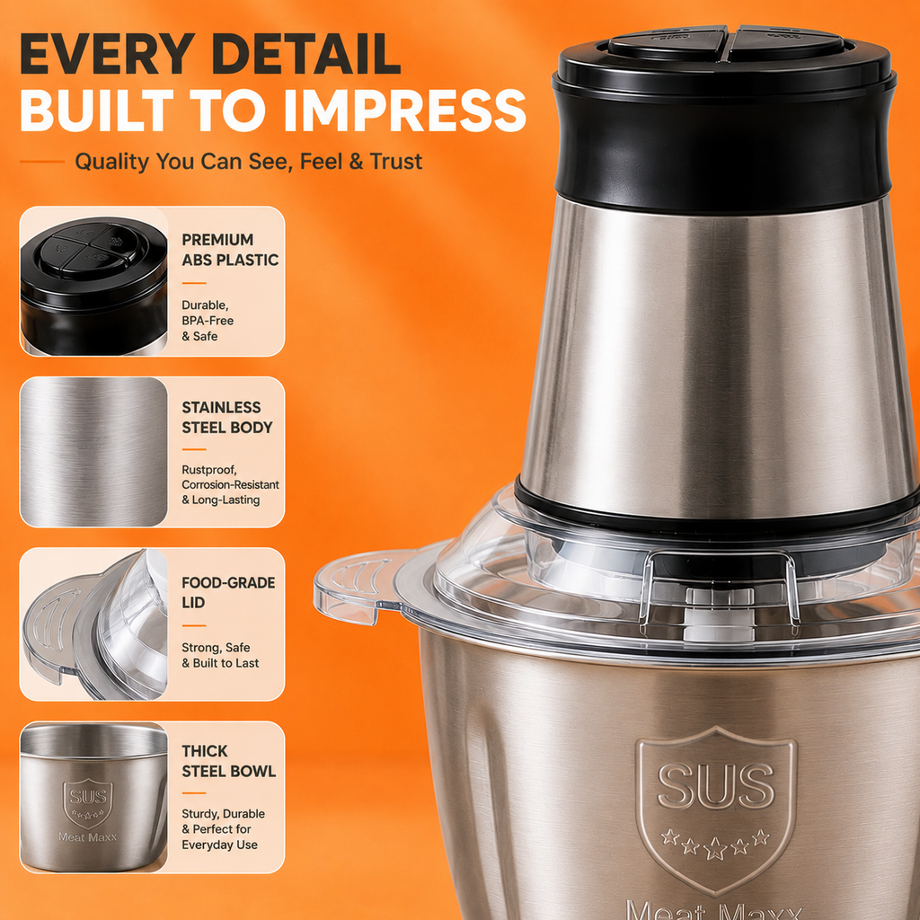 Premium Electric Food Chopper | Stainless Steel Bowl | Fast & Powerful Kitchen Prep
