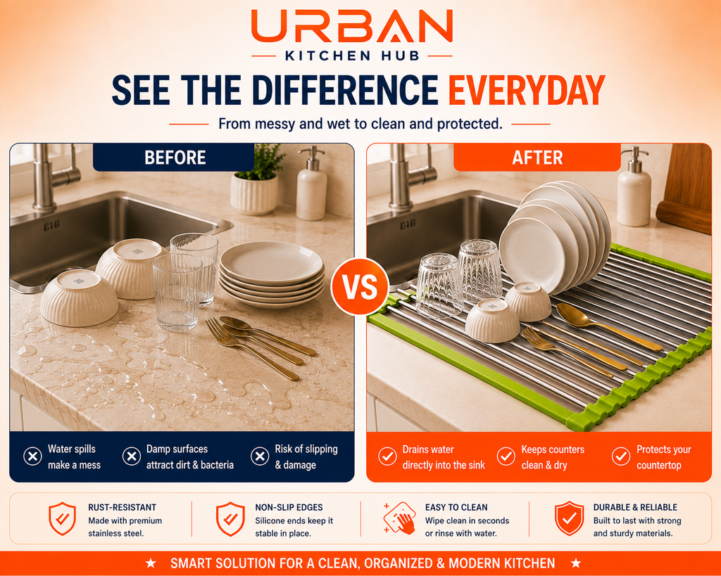 Premium Roll-Up Sink Drying Rack | Space Saving Over Sink Organizer | Dry, Drain & Protect