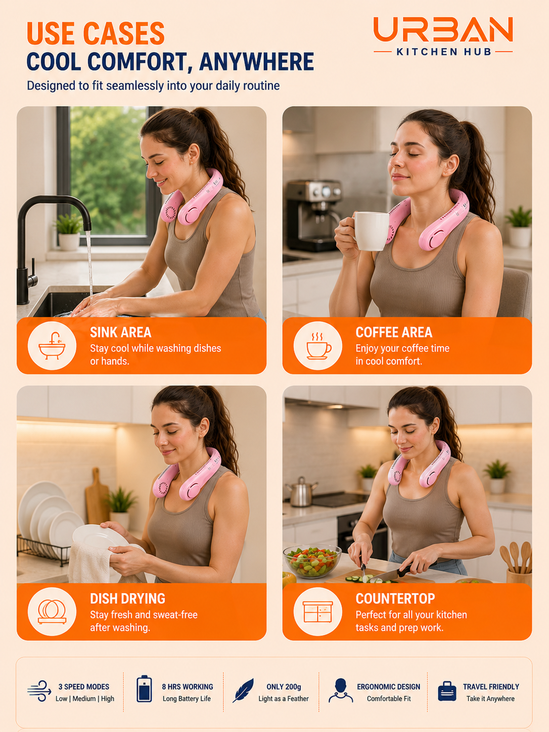 Premium Portable & Hands-Free Neck Fan (Rechargeable