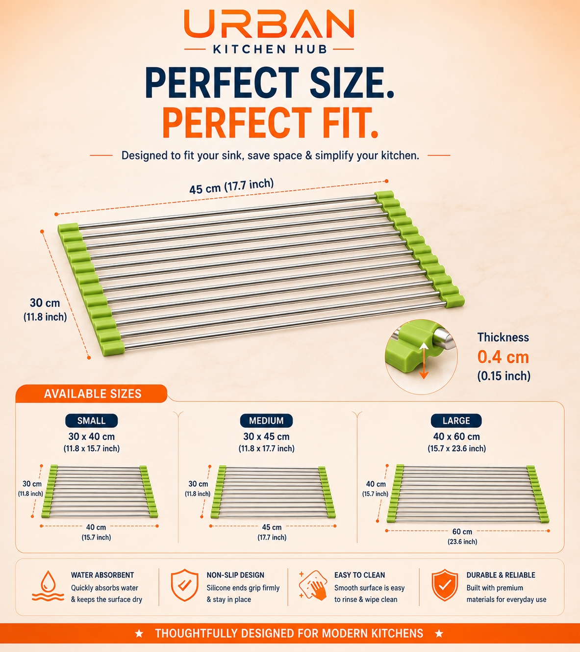 Premium Roll-Up Sink Drying Rack | Space Saving Over Sink Organizer | Dry, Drain & Protect