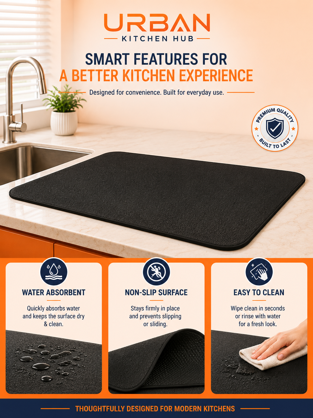 Premium Kitchen Drying Mat (2 pieces only ₹499) | Quick Dry | Super Absorbent | Non-Slip