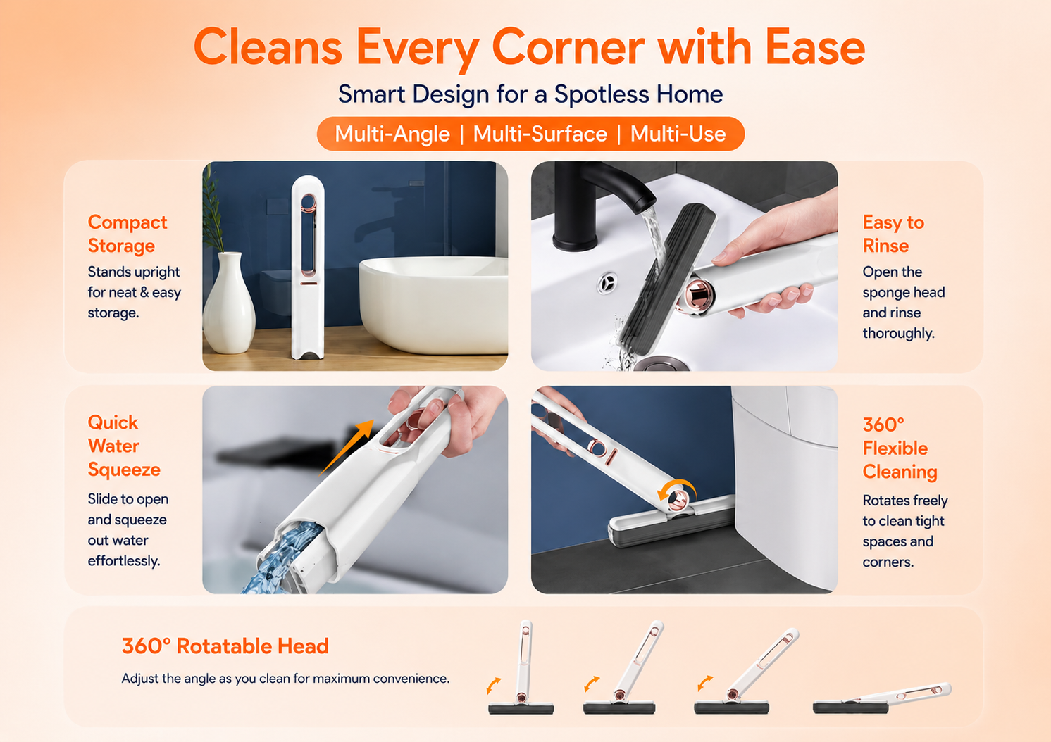 Hands-Free Self-Squeeze Mini Sponge Mop