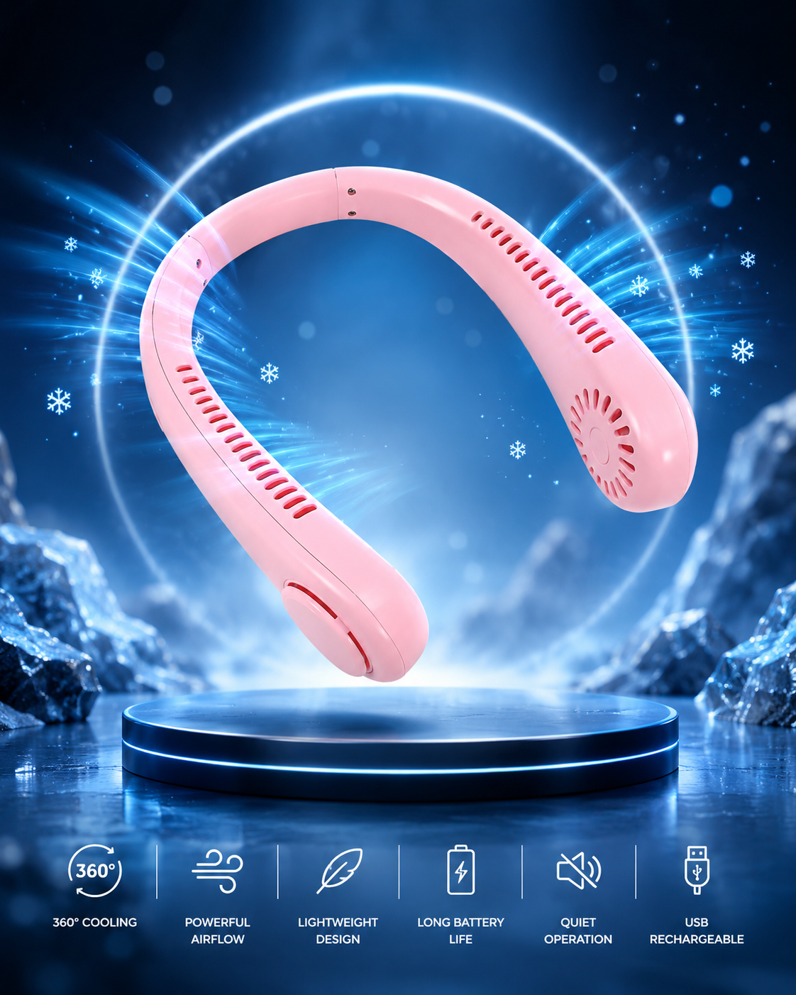 0616 Portable Neck Fan Holiday Hands Free Bladeless Neck Fan 360 Cooling Hanging Fan Usb Rechargeable Personal Neck Fan Wearable Neck Fan Suitable For Traveling