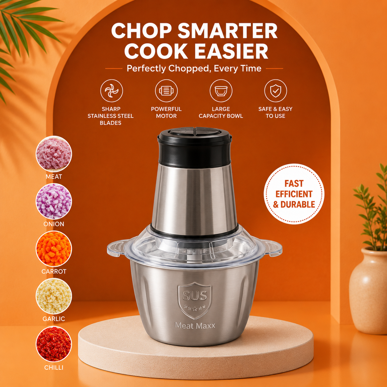Premium Electric Food Chopper | Stainless Steel Bowl | Fast & Powerful Kitchen Prep
